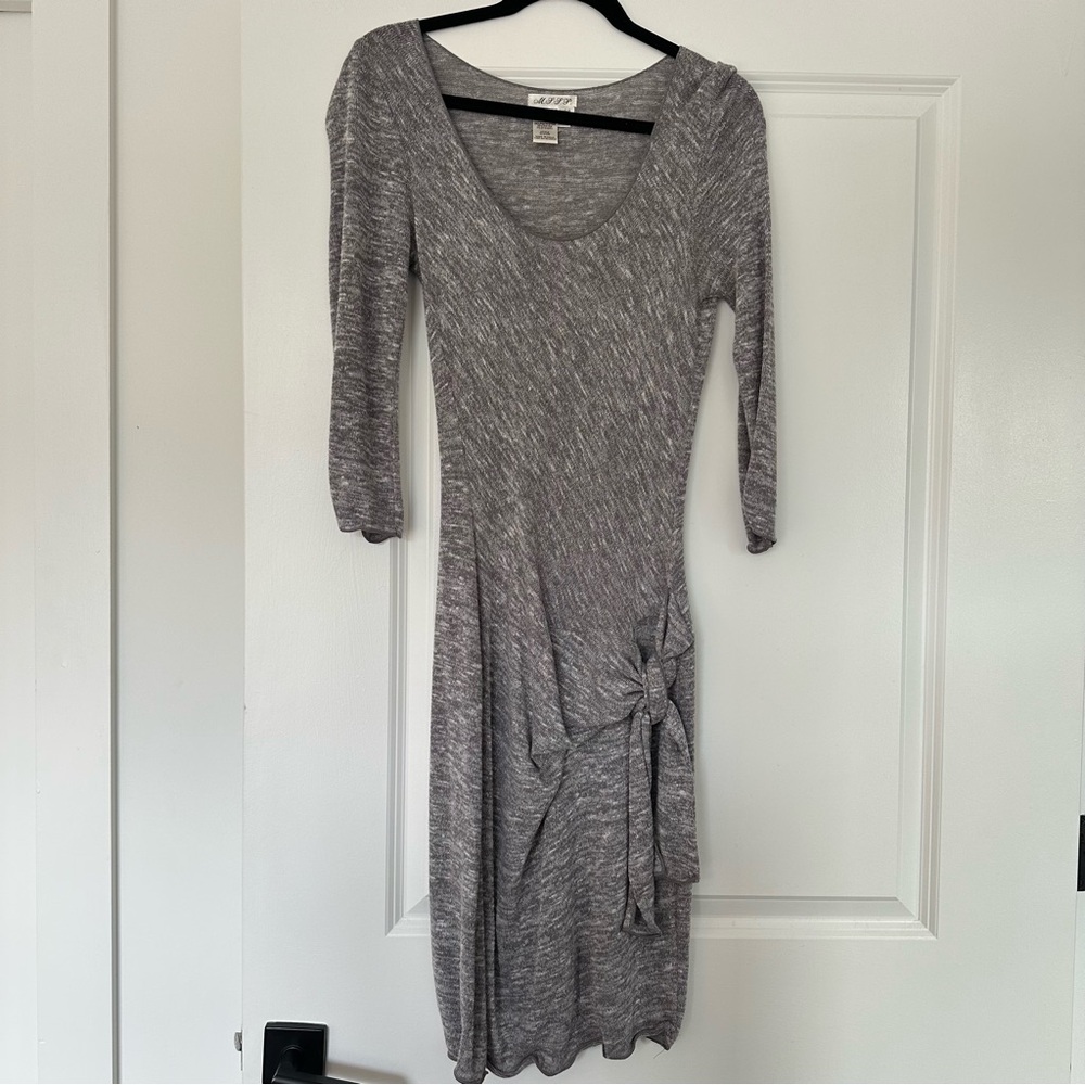 Max Studio Specialty Products (S) Gray Knit 3/4 Sleeve Wrap Look Sweater Dress